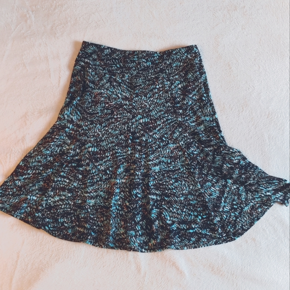 Dressbarn blue, green, black & brown a-line jersey knit skirt - Women's small